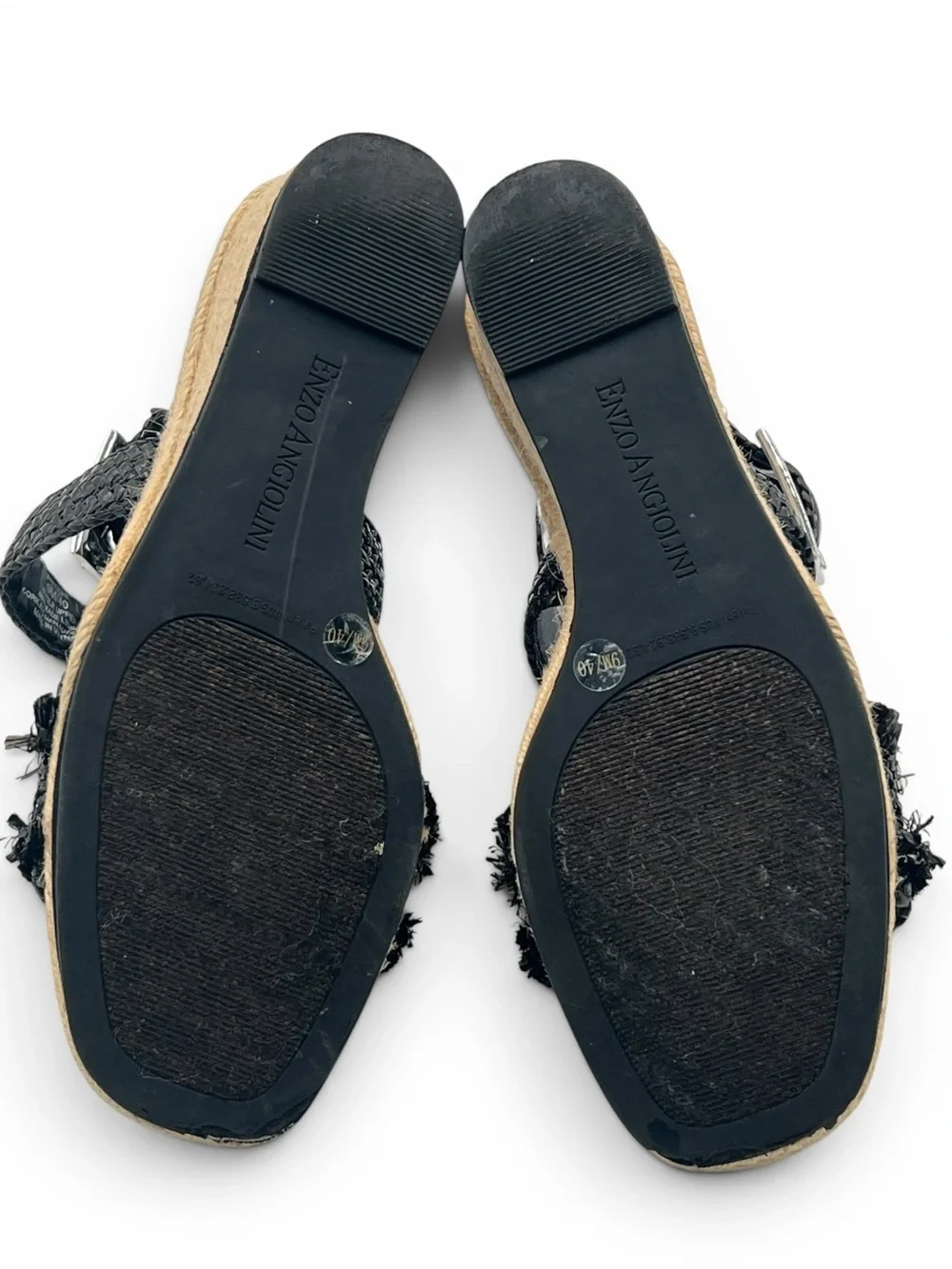 Enzo Angiolini Porcie2 Raffia Espadrille Wedge Sandals Black Ankle Strap Size 9